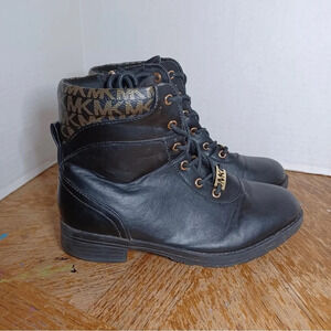 Michael kors Reggie Black Leather Logo Moto Combat Boots Womens sz 4 (261 Box 30